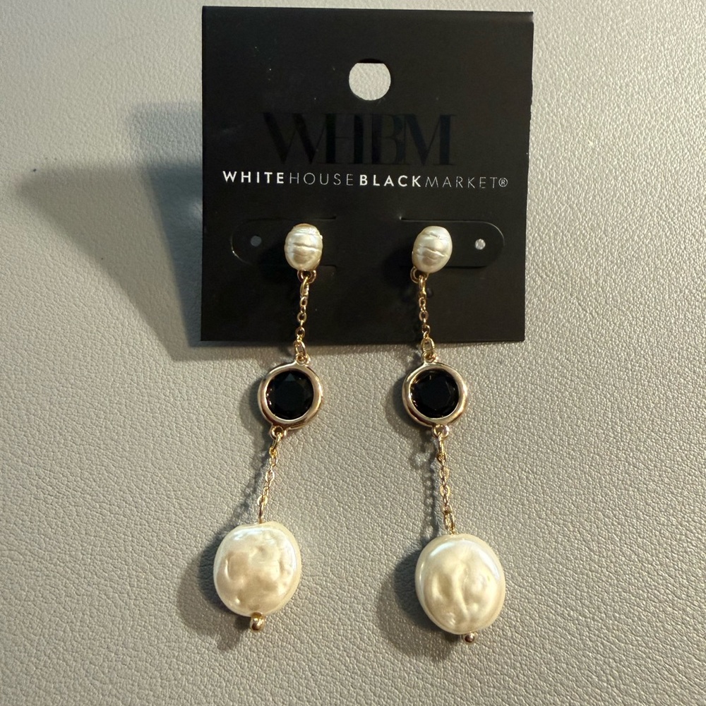 White House Black Market Black and Pearl Dangle Earrings